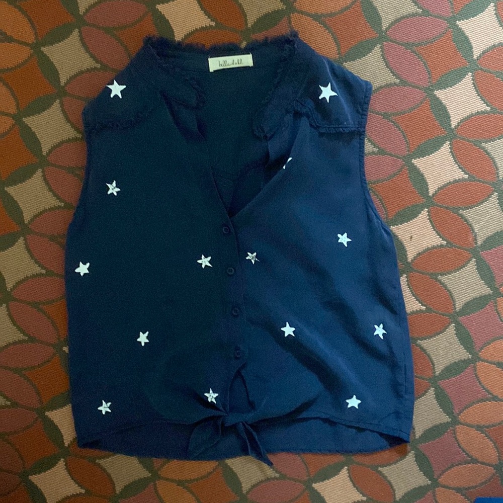 Extra small bella dahl white and navy star button town top